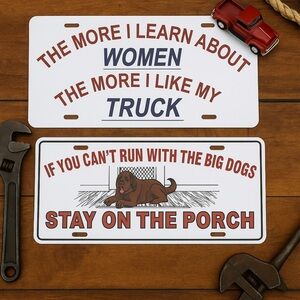 NWOT Set of 2 Novelty License Plates Truck Dog Garage Decor